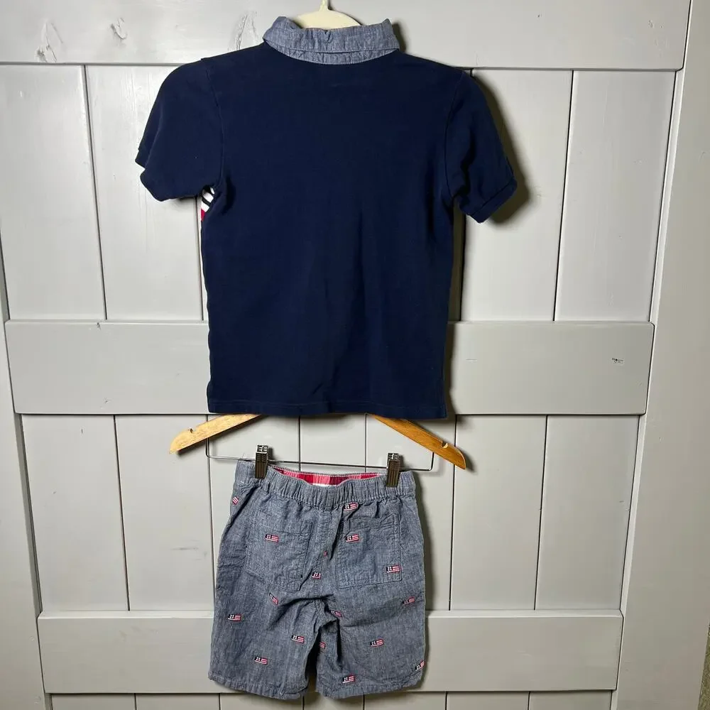 Gymboree Red White Blue Flag Shirt and‎ Chambray Short Set Size 6